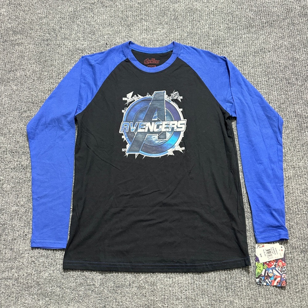Marvel Avengers Mens Shirt Size XL Black Blue Raglan Long Sleeve Graphic Tee